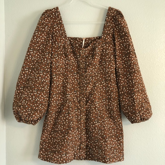 FREE PEOPLE Call Me Cord Mini Dress Brown Floral (Size 4) NWOT $148 - Picture 3 of 7